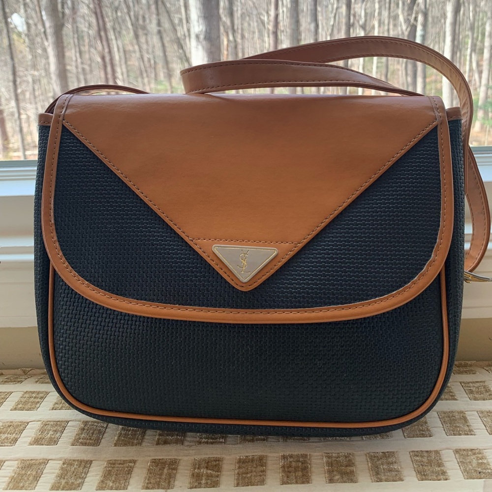 Authentic vintage YSL Yves Saint Laurent blue crossbody sling